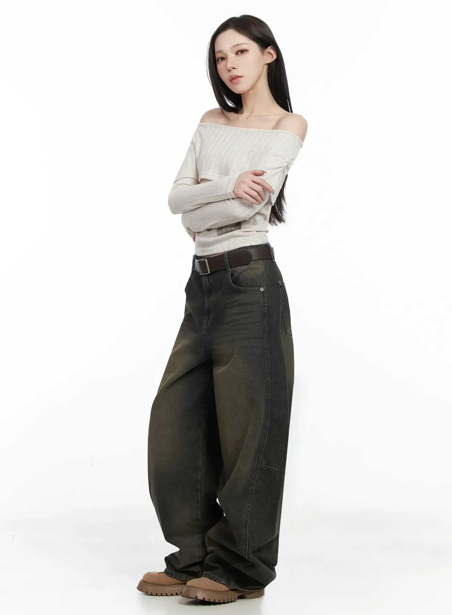 Tracey Vintage Black Washed Wide Leg Jeans IJ528 - Image 3