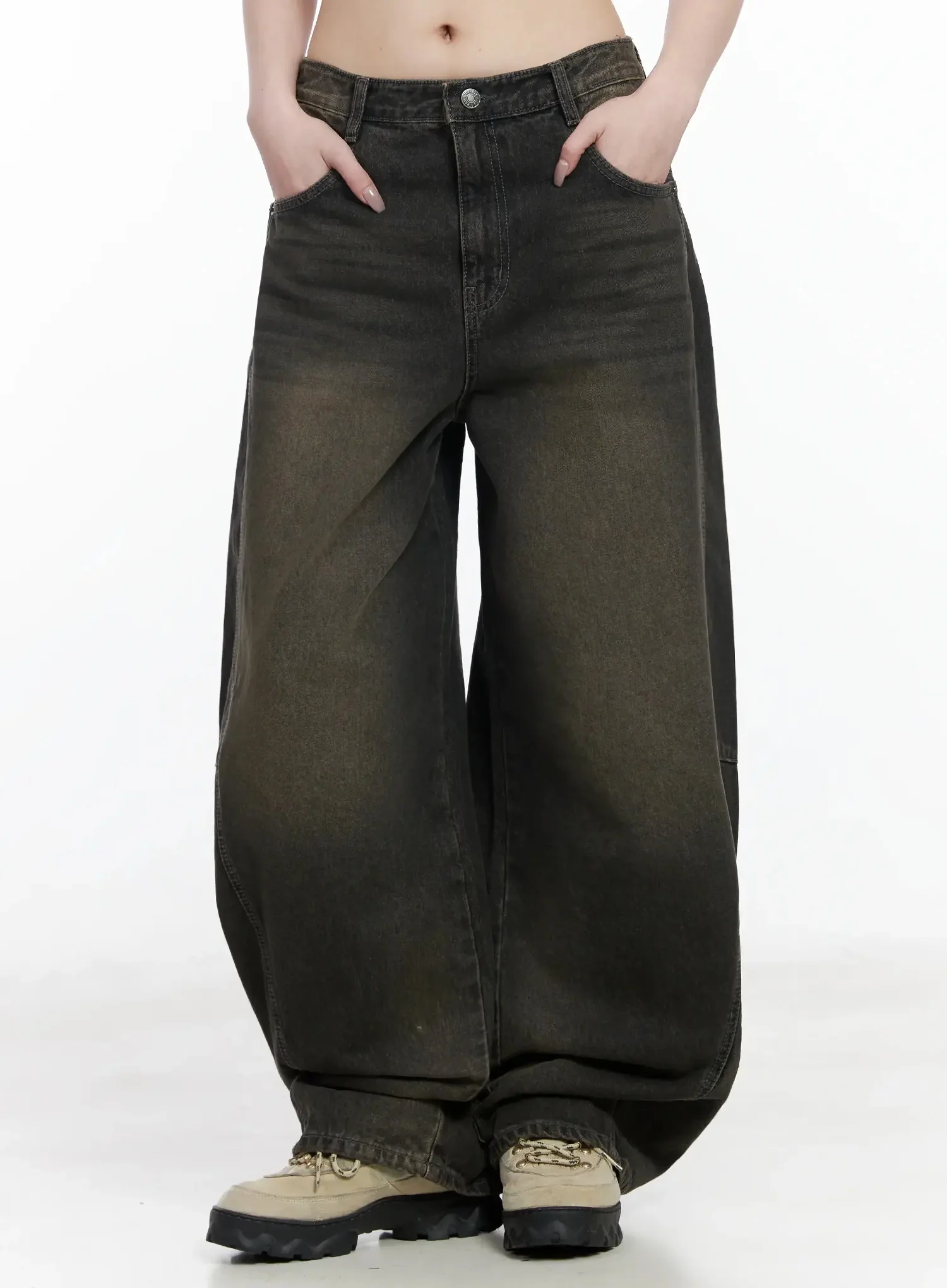 Tracey Vintage Black Washed Wide Leg Jeans IJ528 - Image 5