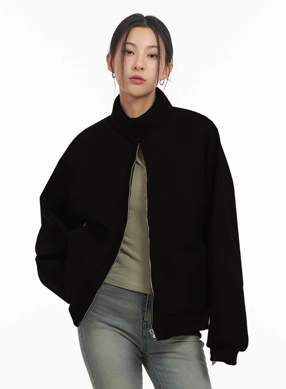 Trendy Oversized Zip-Up Jacket IJ503 - Image 12