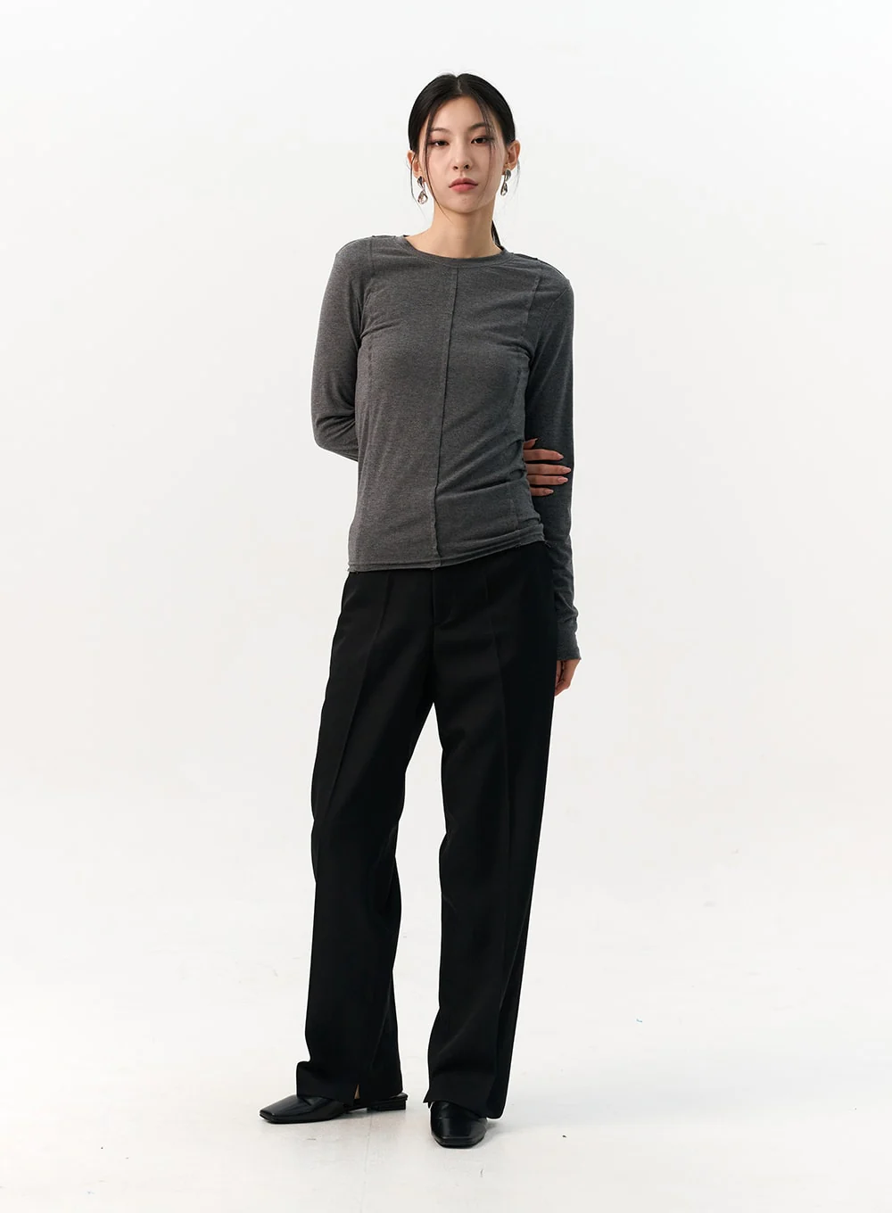 Trim Round Neck Long Sleeve Tee IO320 - Image 4