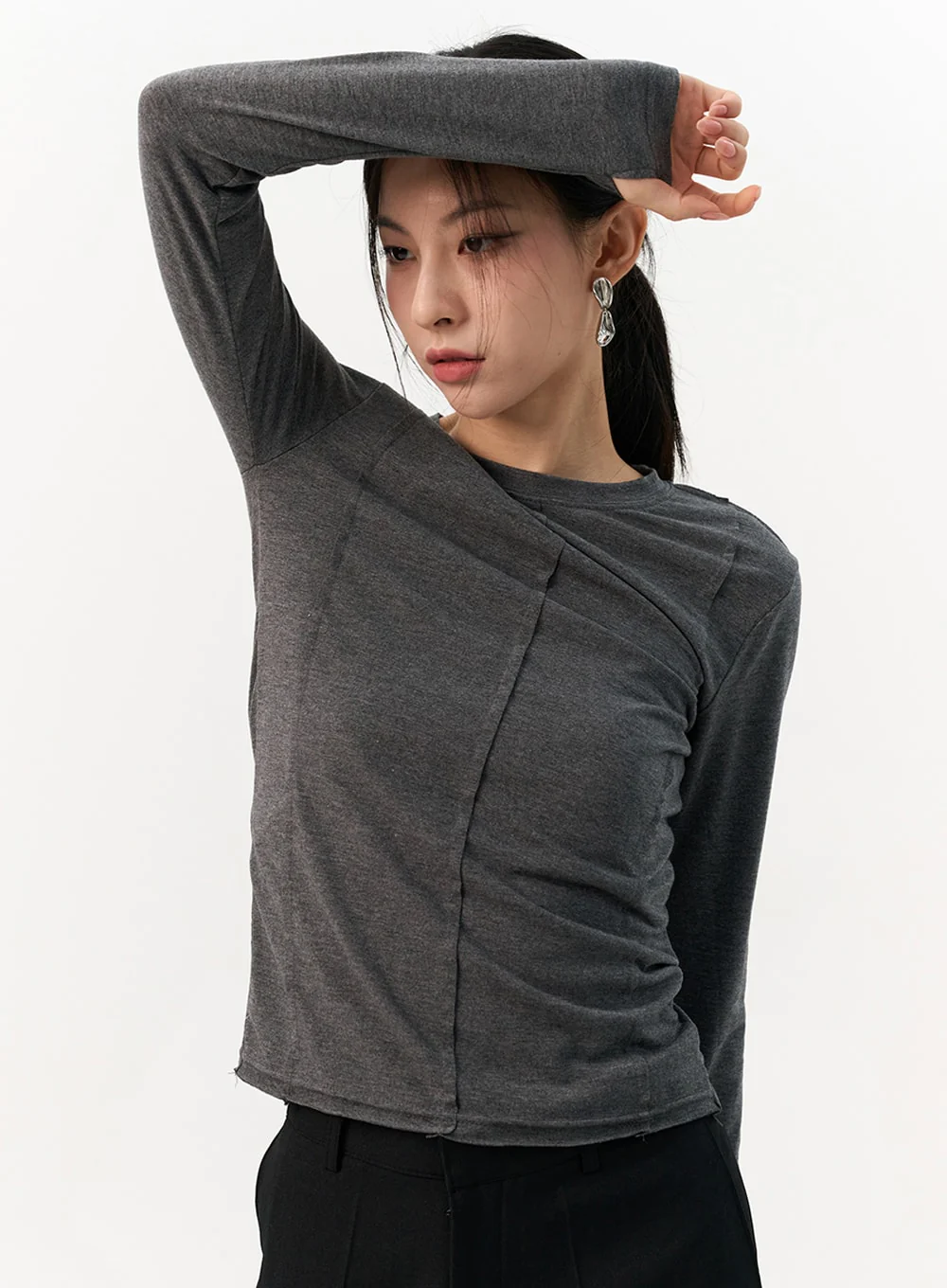Trim Round Neck Long Sleeve Tee IO320 - Image 6