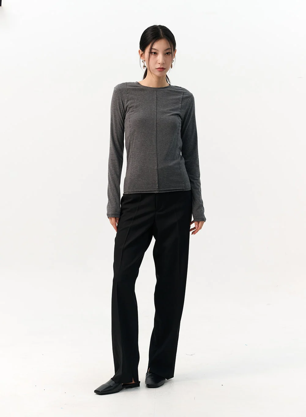 Trim Round Neck Long Sleeve Tee IO320 - Image 7