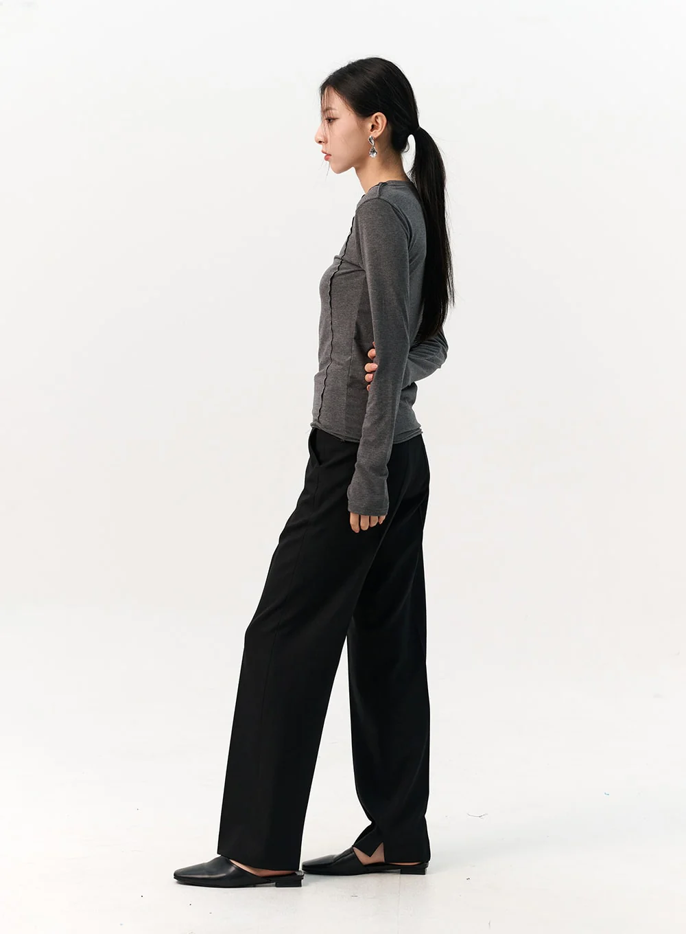 Trim Round Neck Long Sleeve Tee IO320 - Image 8