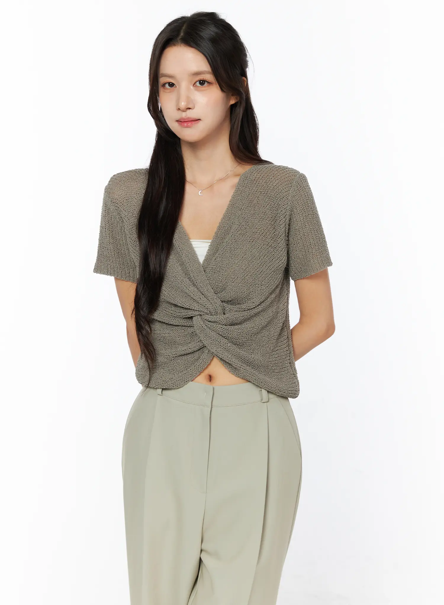 Twist Detail Knit Short Sleeve Top CU522 - Image 4