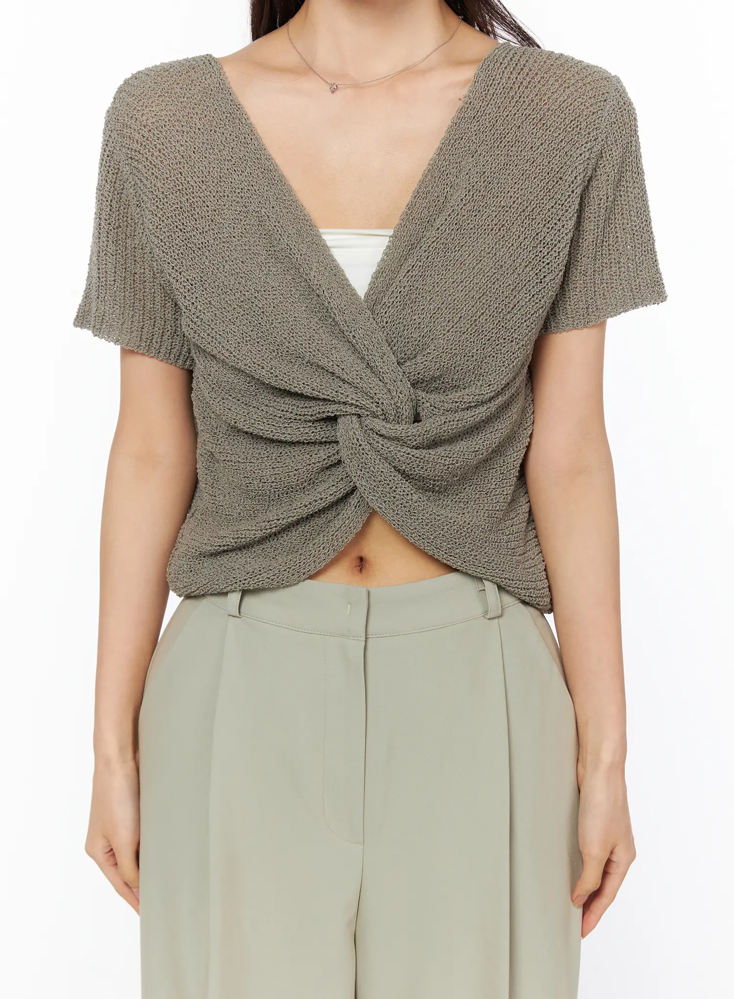 Twist Detail Knit Short Sleeve Top CU522 - Image 5