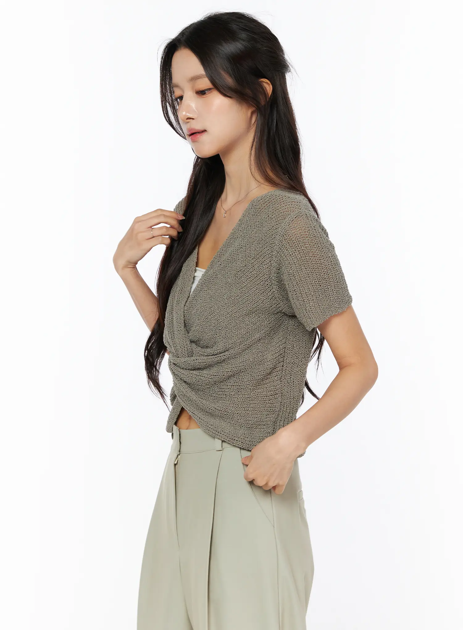 Twist Detail Knit Short Sleeve Top CU522 - Image 9