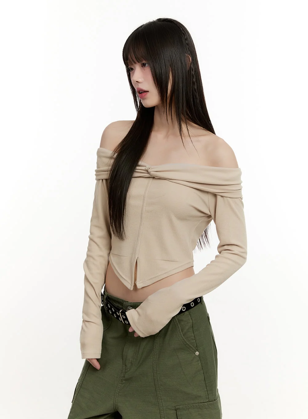 Twist Off-Shoulder Long Sleeve Top CM514 - Image 9