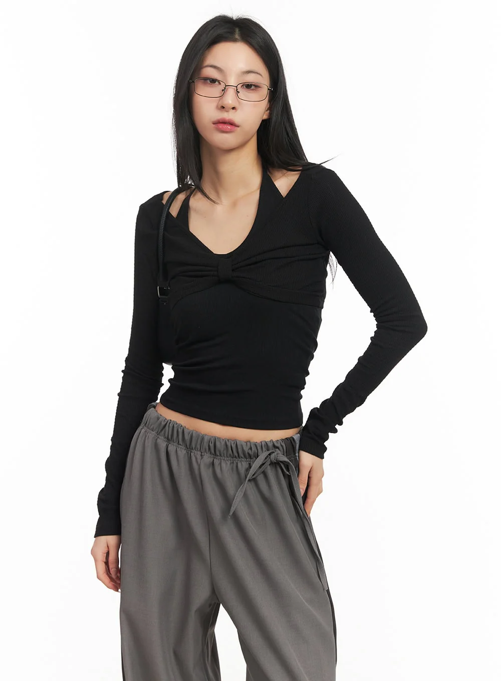 Twist Ribbon Long-Sleeve Crop Top CM503 - Image 7