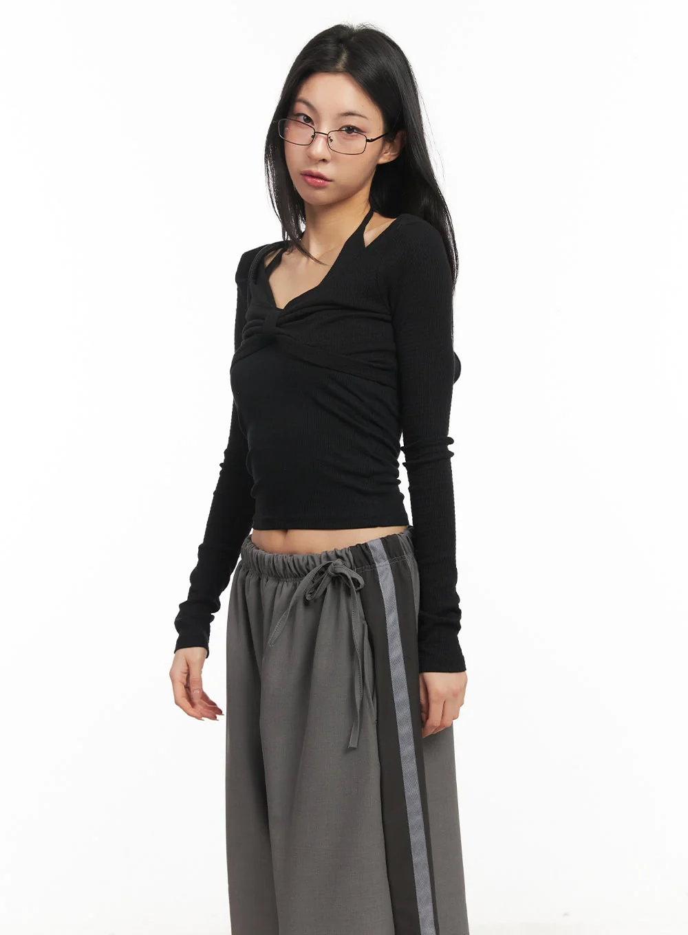 Twist Ribbon Long-Sleeve Crop Top CM503 - Image 9