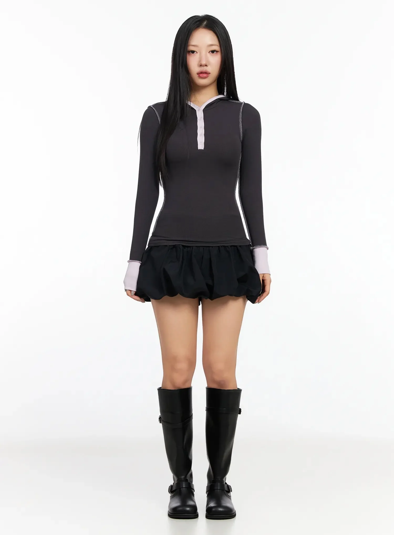 Two Stitch Hooded Long Sleeve Top CA513 - Image 11