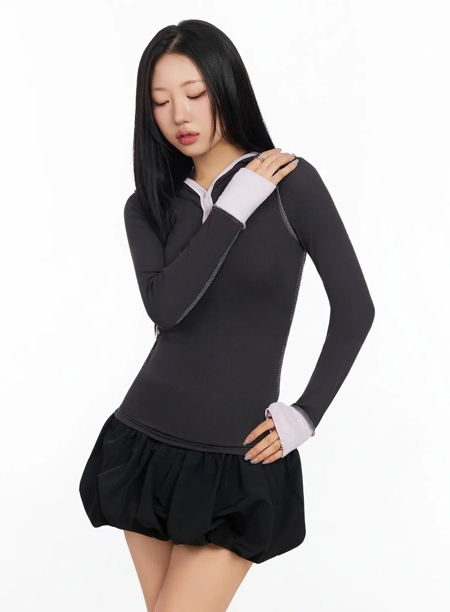 Two Stitch Hooded Long Sleeve Top CA513 - Image 3