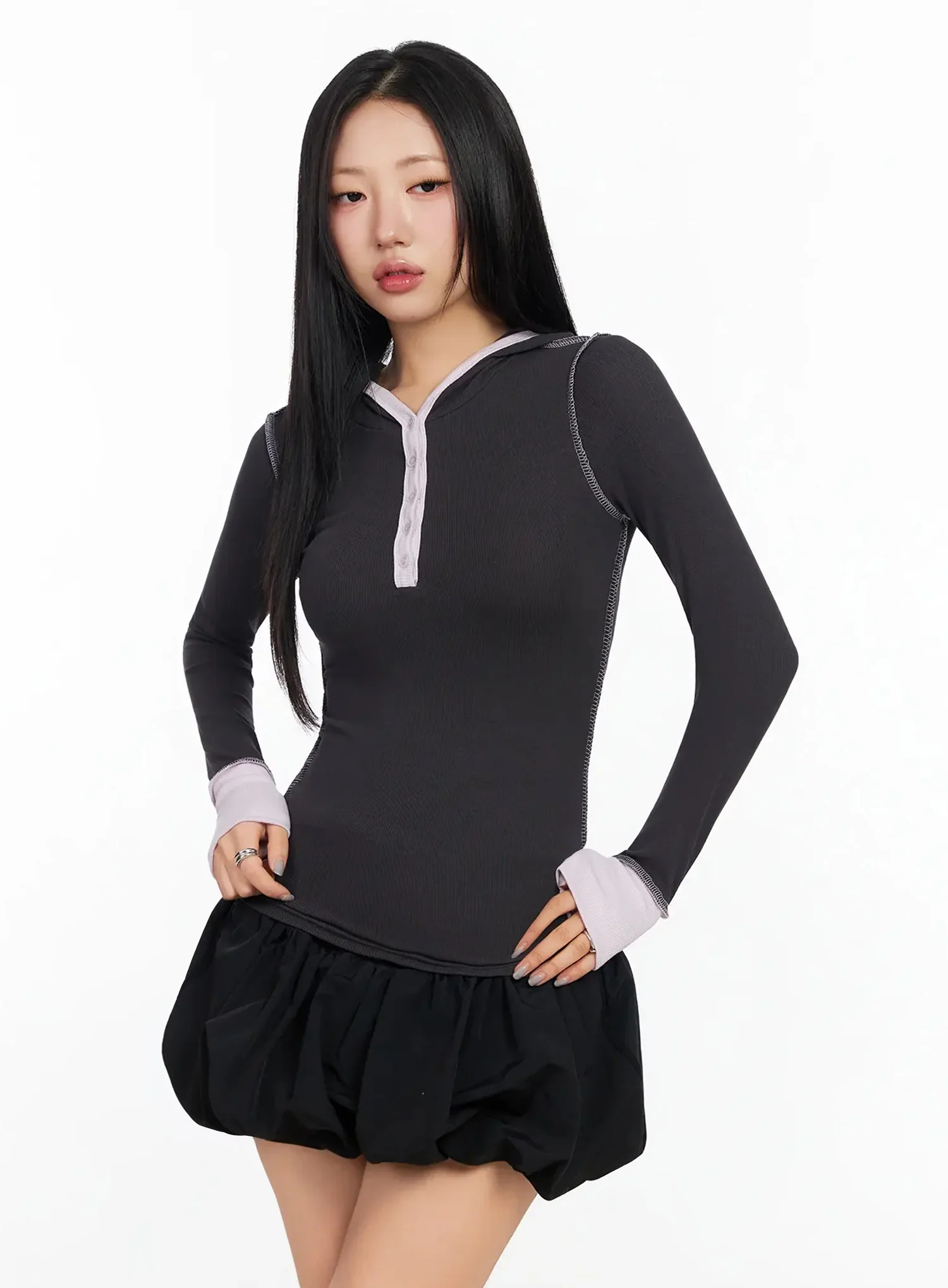 Two Stitch Hooded Long Sleeve Top CA513 - Image 7