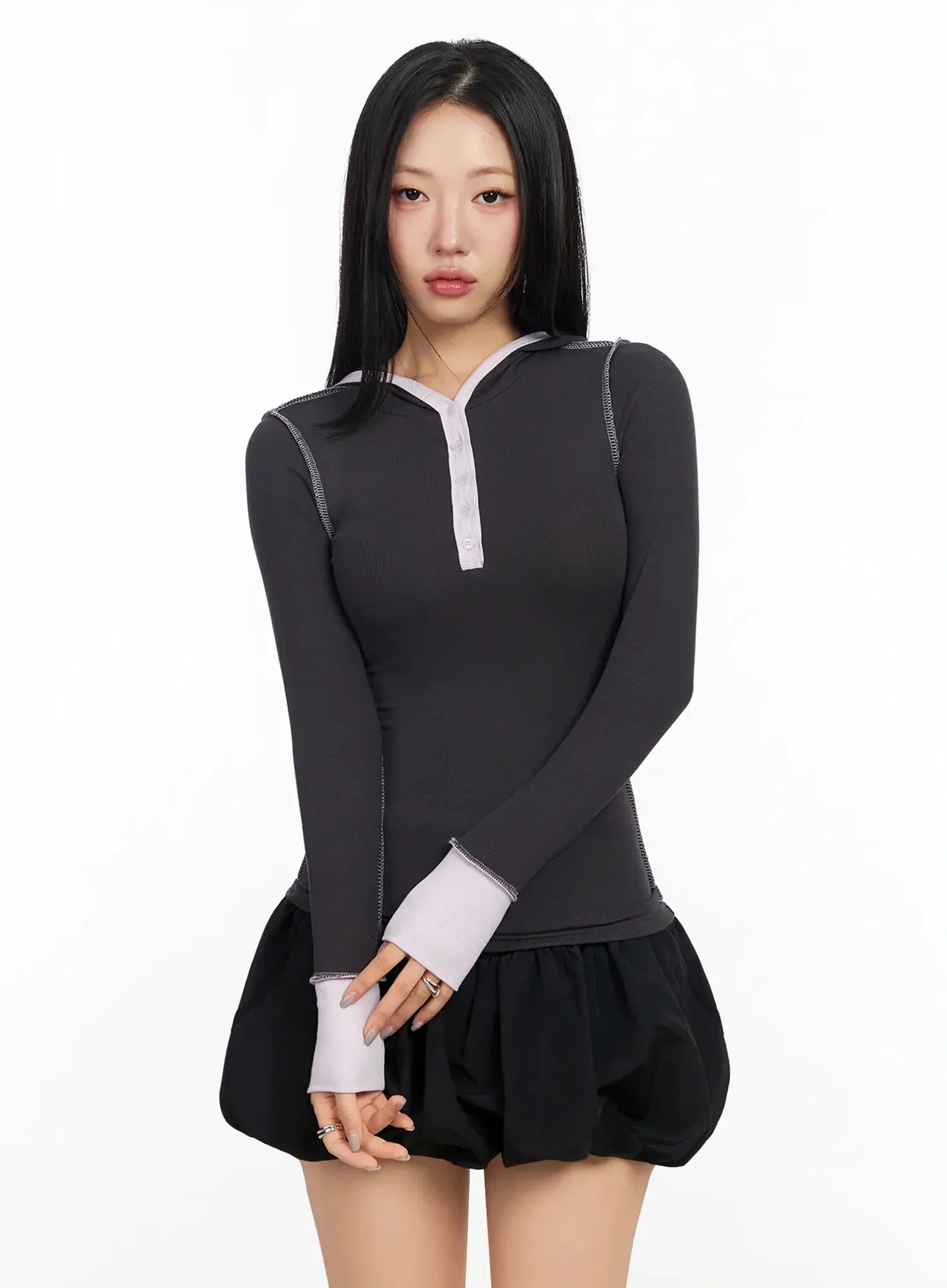 Two Stitch Hooded Long Sleeve Top CA513 - Image 8