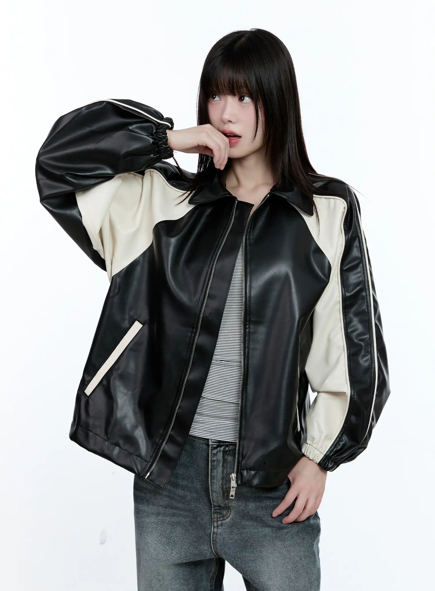 Two-Tone Faux Leather Jacket CG511 - Image 9