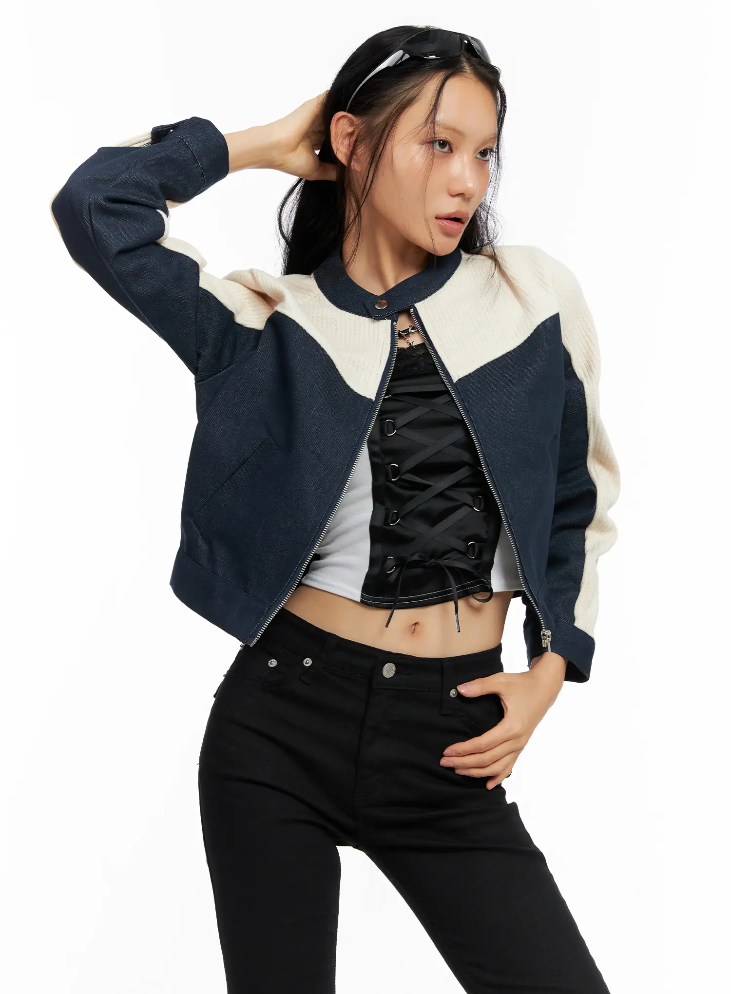 Two-Tone Knit Biker Jacket CO528