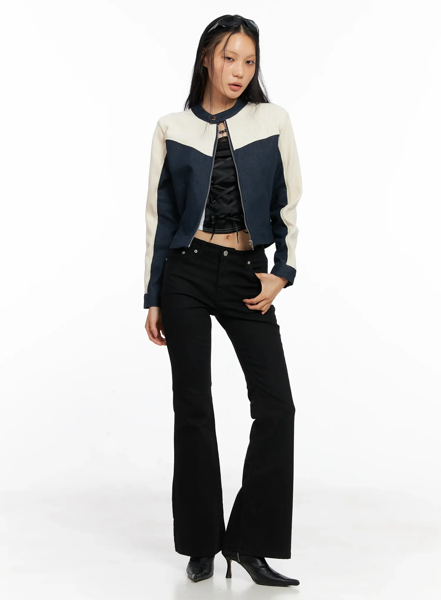Two-Tone Knit Biker Jacket CO528 - Image 2