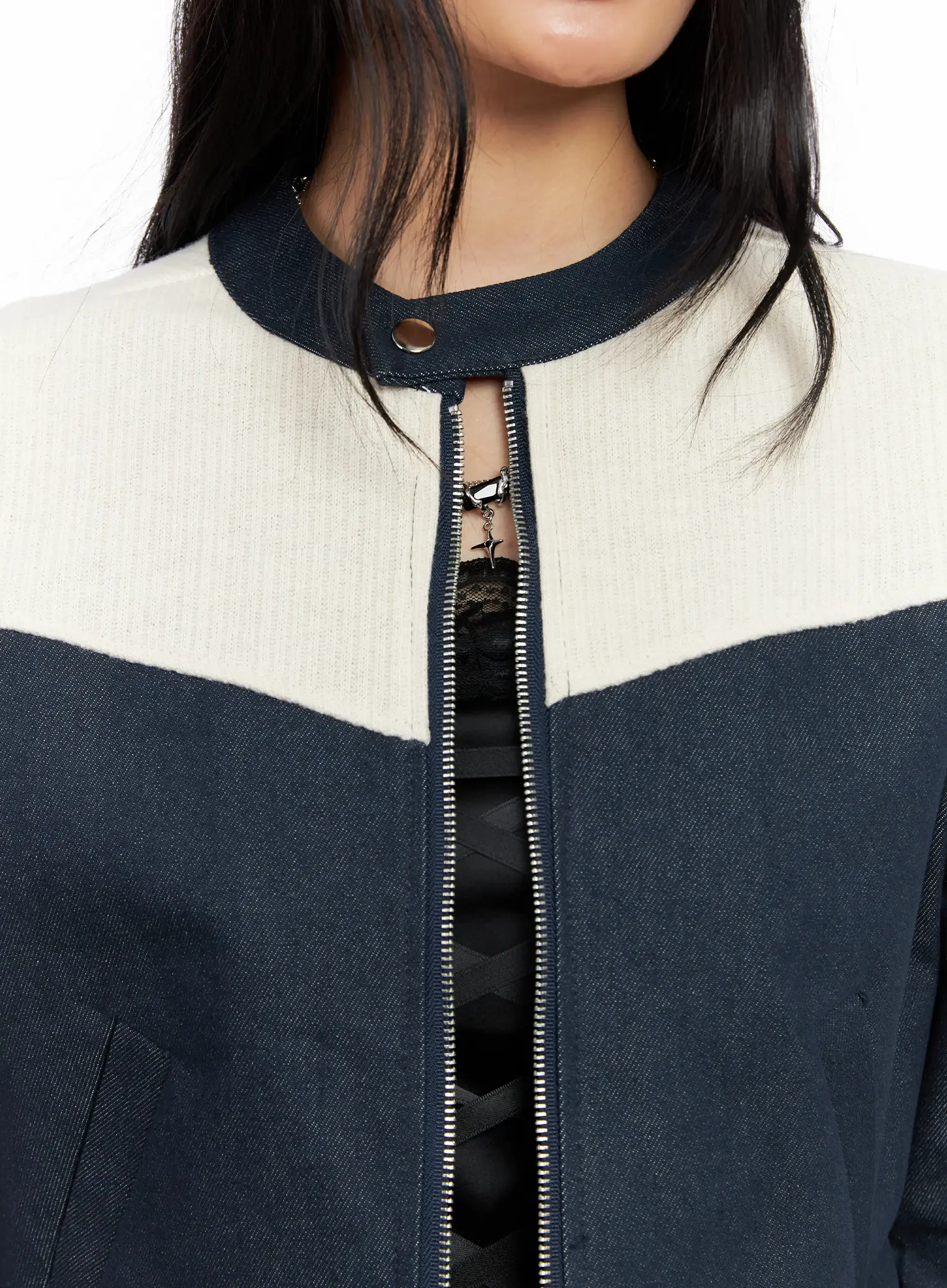 Two-Tone Knit Biker Jacket CO528 - Image 3