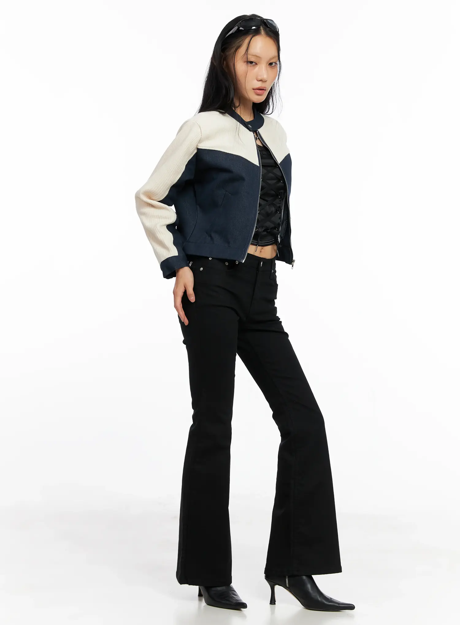 Two-Tone Knit Biker Jacket CO528 - Image 6