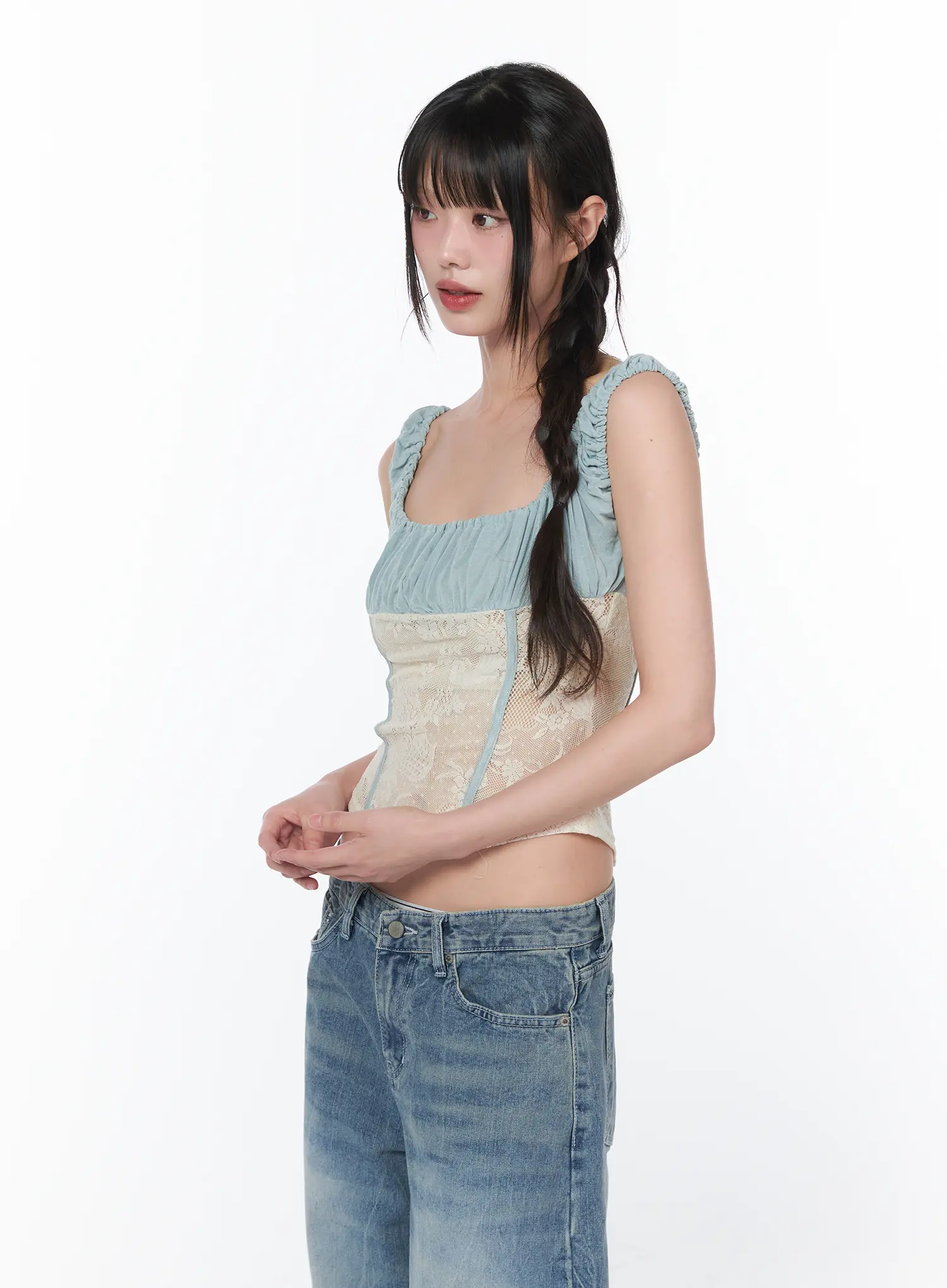 Two-Tone Lace Sleeveless Top CA529 - Image 8