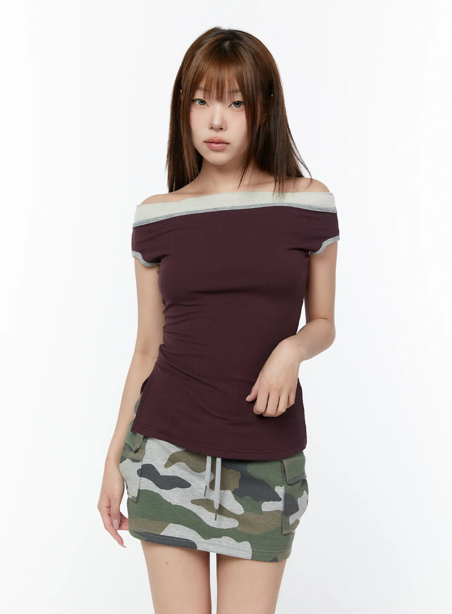 Two-Tone Off-Shoulder Top CY518 - Image 10
