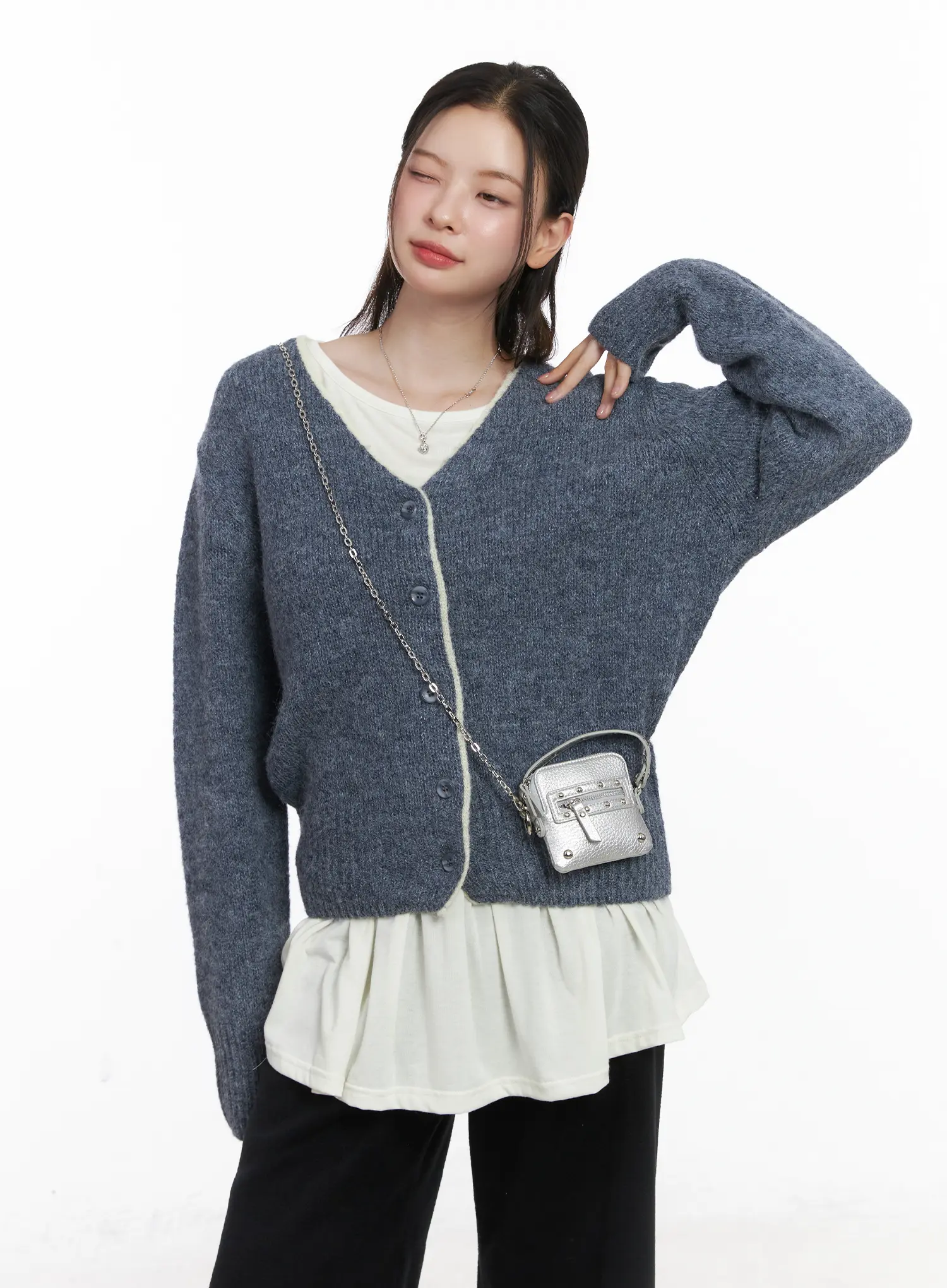 Two-Tone Wool Knit Cardigan CJ506 - Image 12