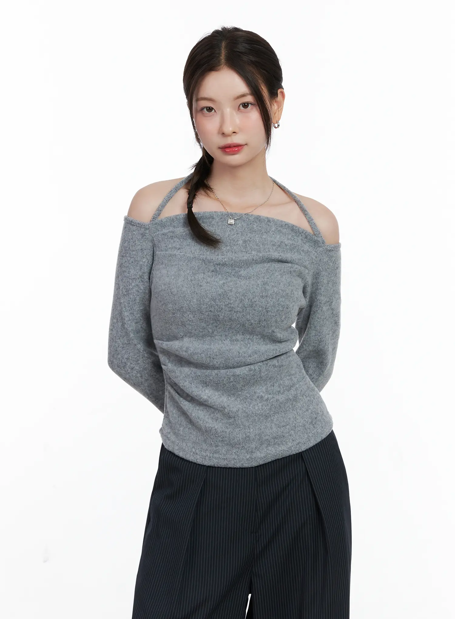 Two-Way Shirred Fleece Off-Shoulder Top CN518 - Image 4