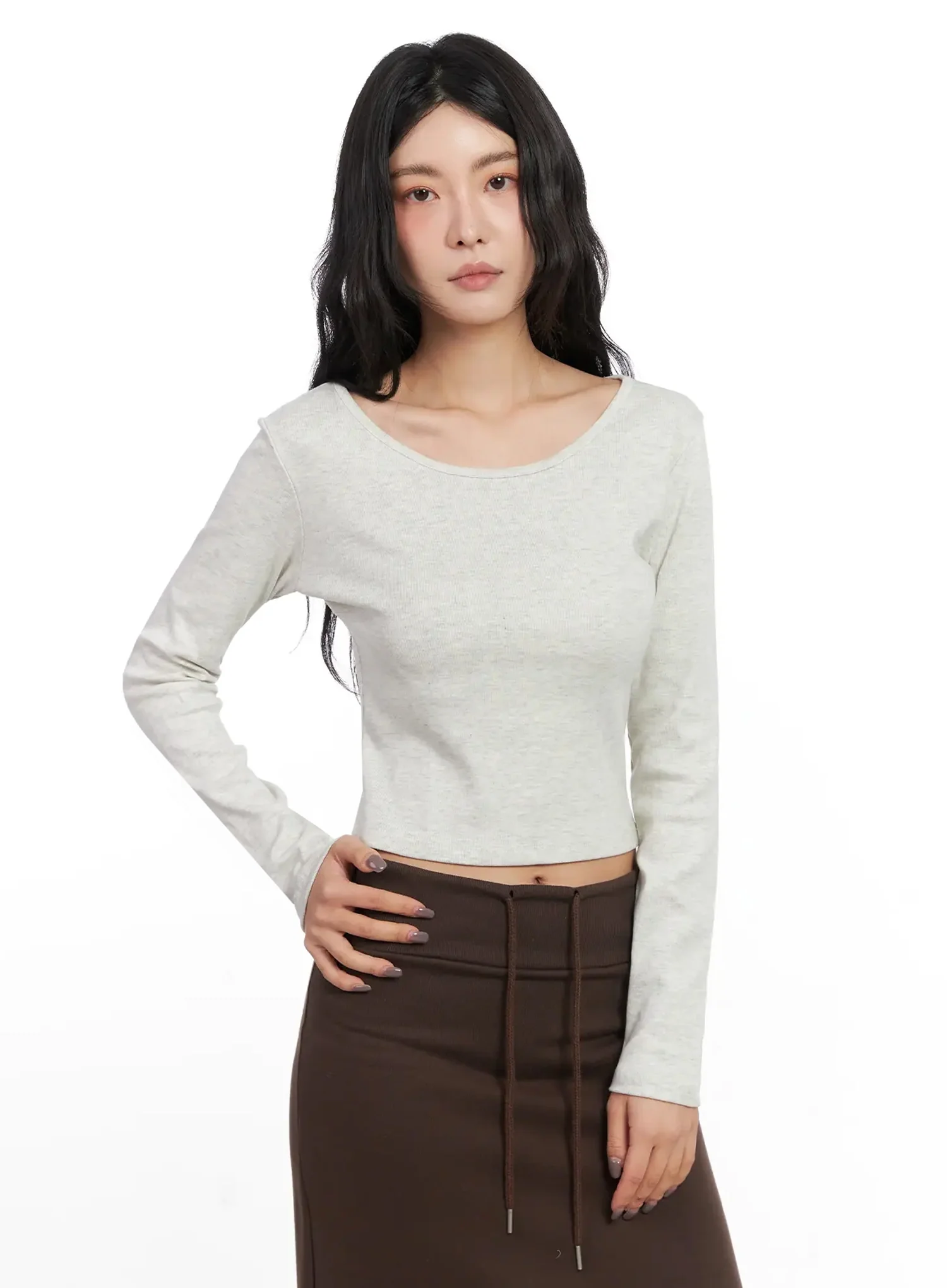 U-Neck Crop Long Sleeve Top IN528 - Image 6