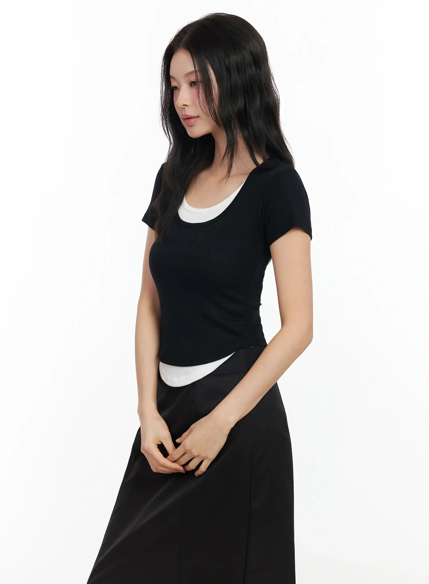 U-Neck Layered Short Sleeve Top IM524 - Image 9