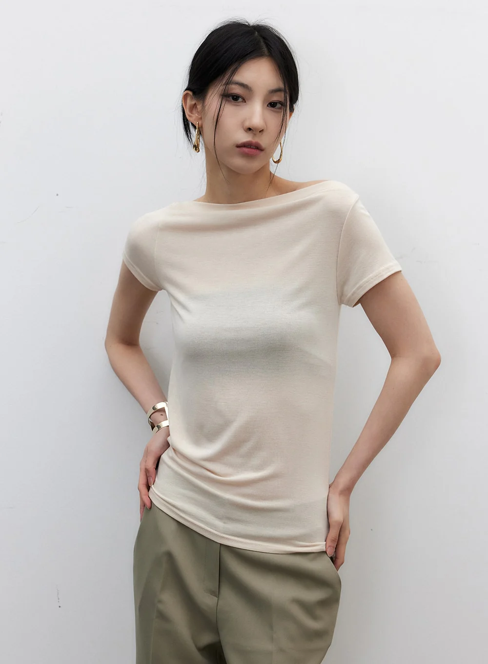 Unbalanced Off-Shoulder Tee IY331 - Image 4