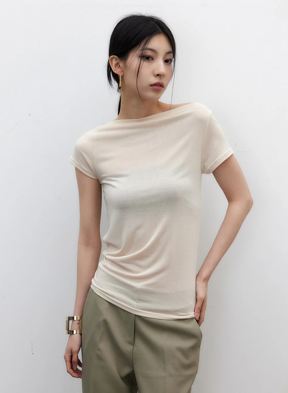 Unbalanced Off-Shoulder Tee IY331 - Image 5