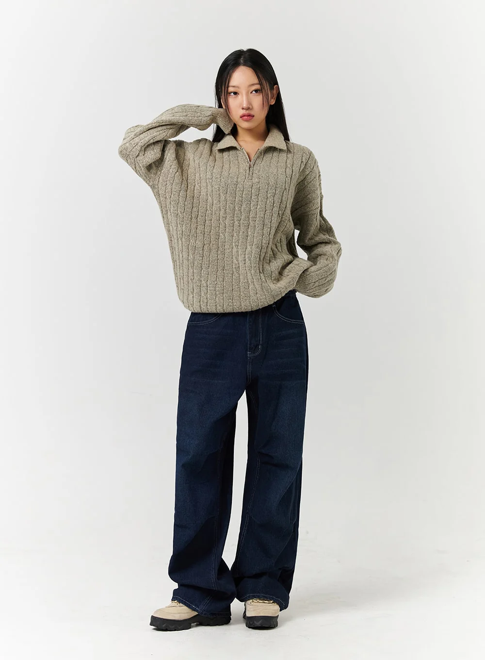 Unisex High Waist Solid Pocket Straight Leg Jeans CD328 - Image 6