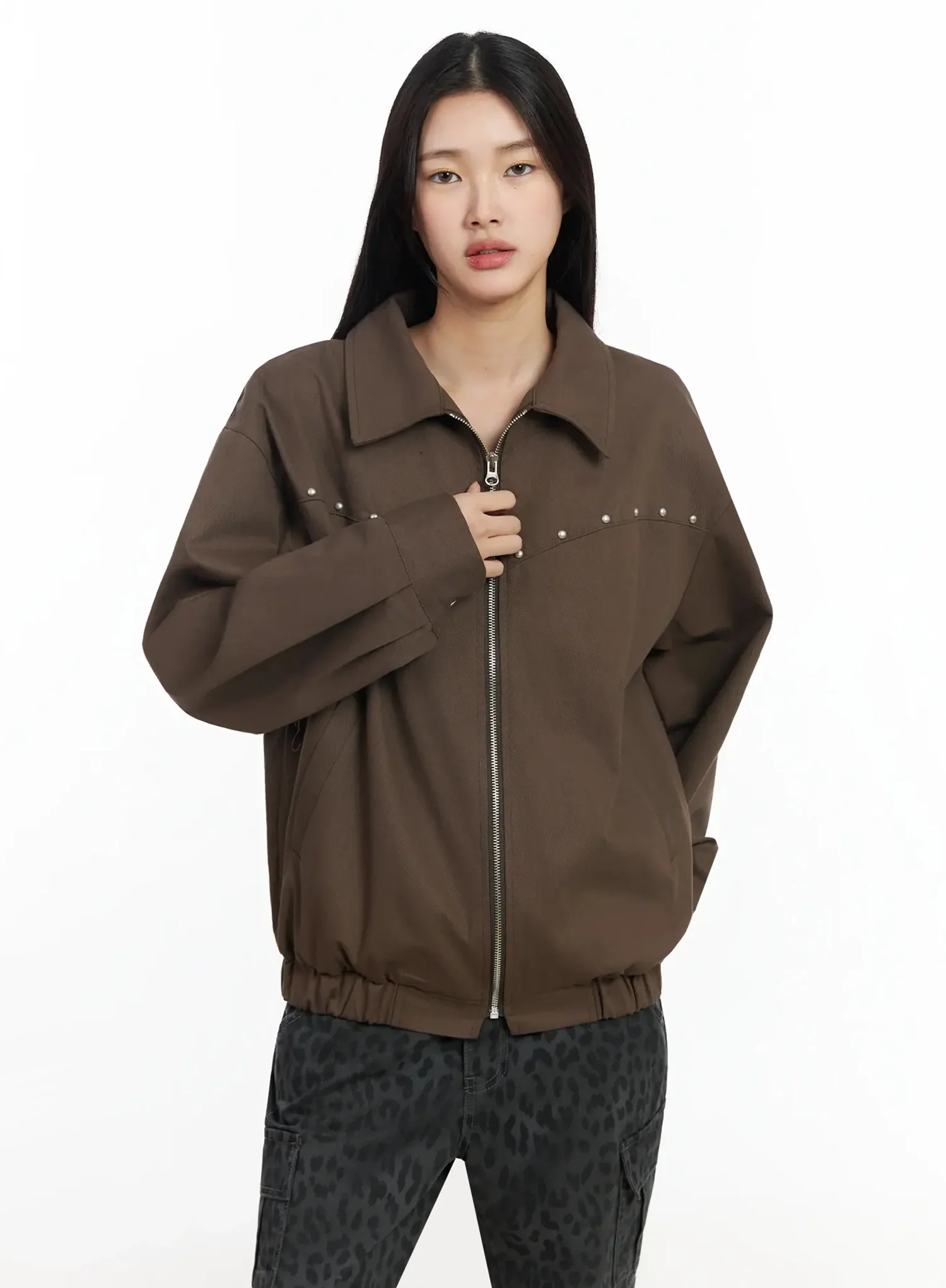 Urban Studded Bomber Jacket IA508 - Image 2
