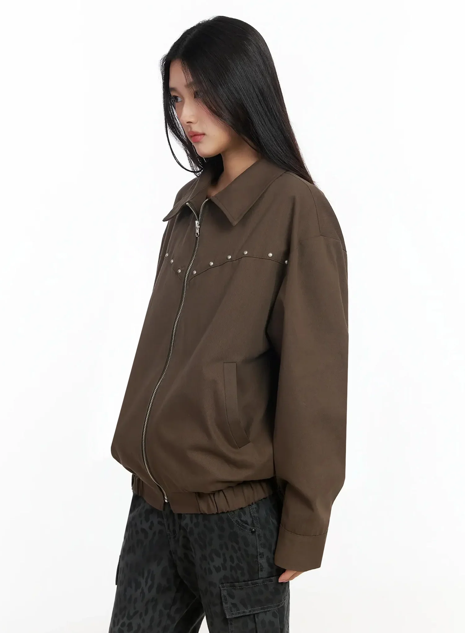 Urban Studded Bomber Jacket IA508 - Image 8