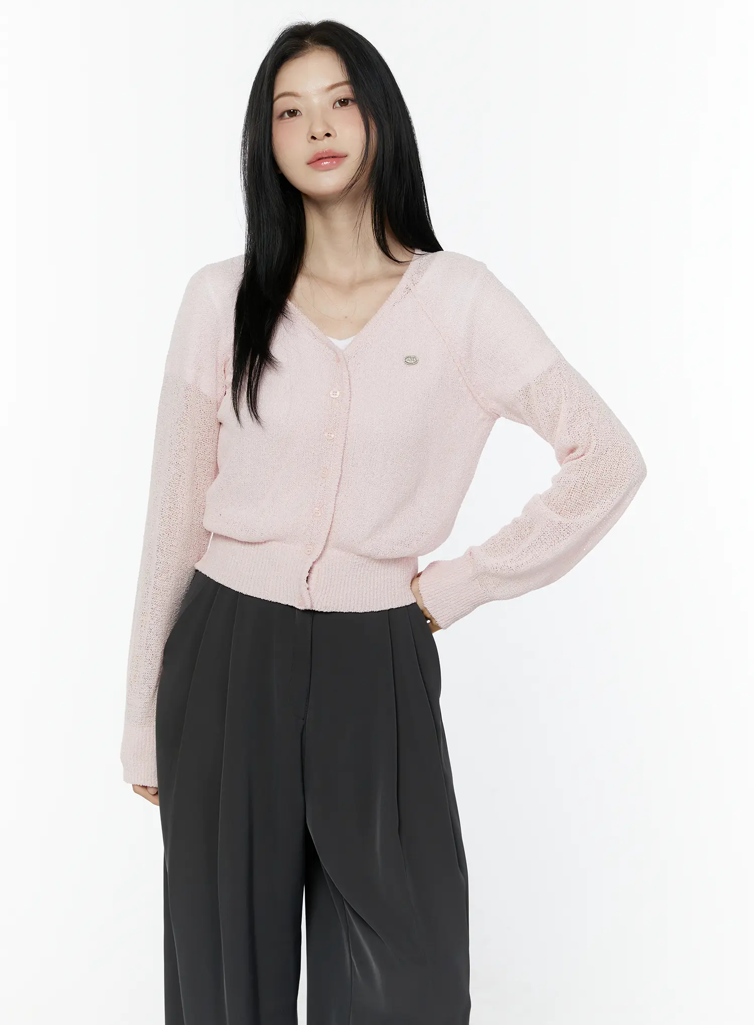 V-Neck Boucle Crop Cardigan IU503