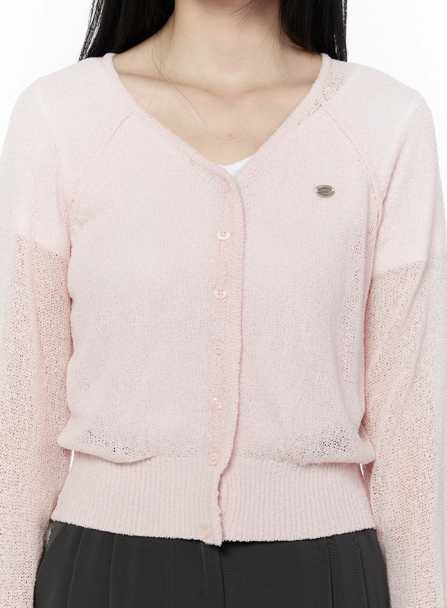 V-Neck Boucle Crop Cardigan IU503 - Image 4