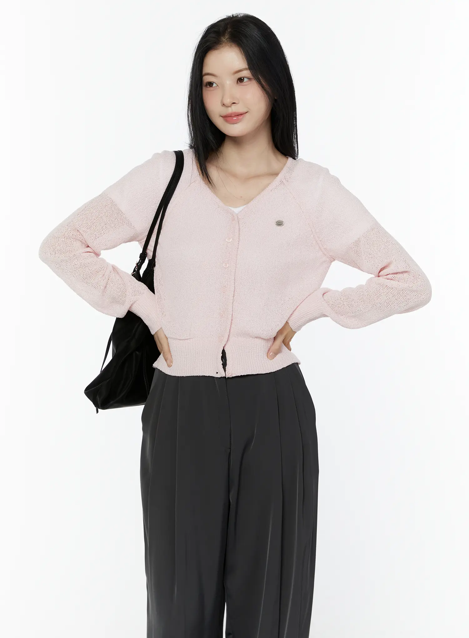 V-Neck Boucle Crop Cardigan IU503 - Image 5