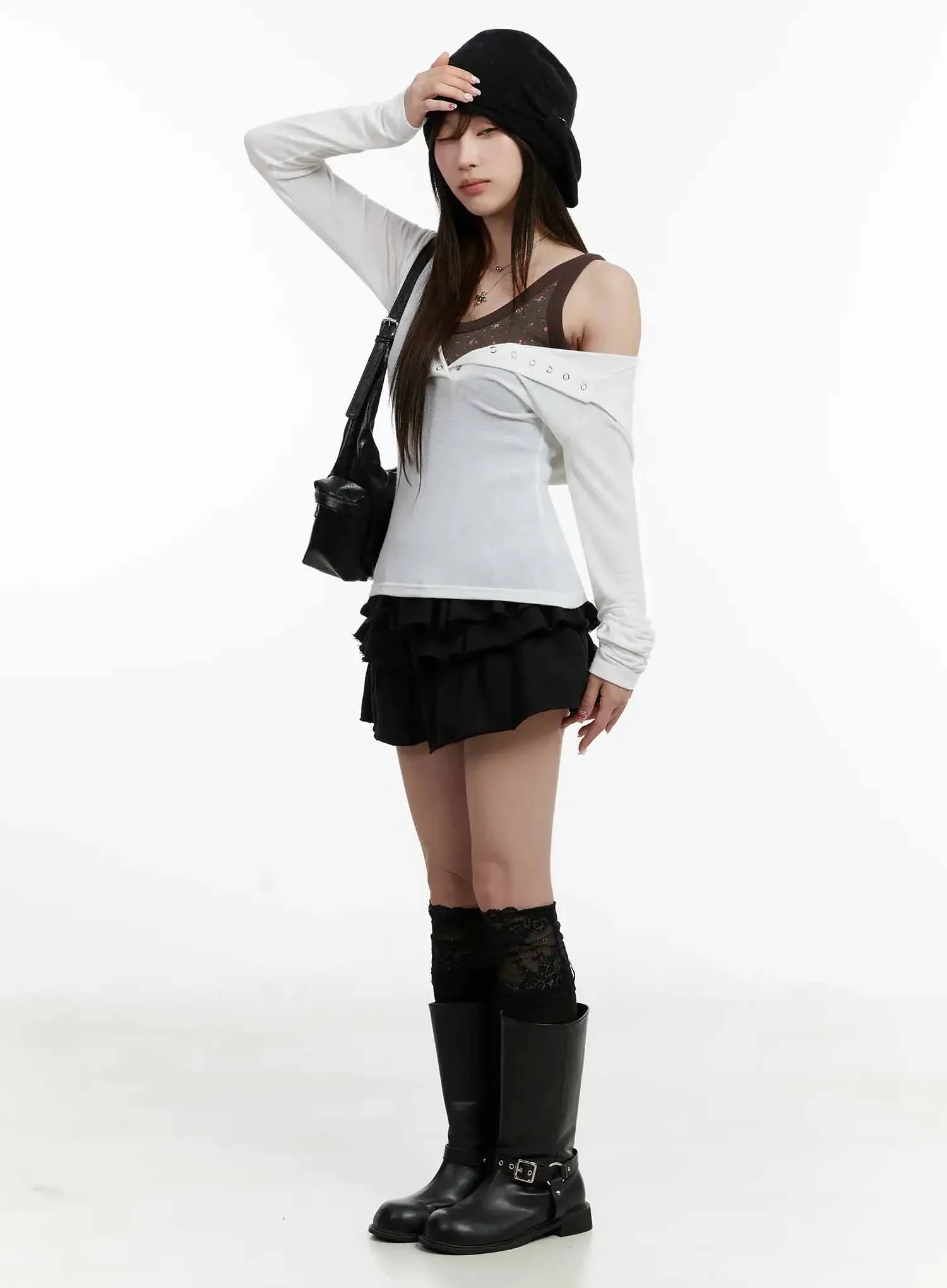 V Neck Button Slim Hooded Top IJ516 - Image 13
