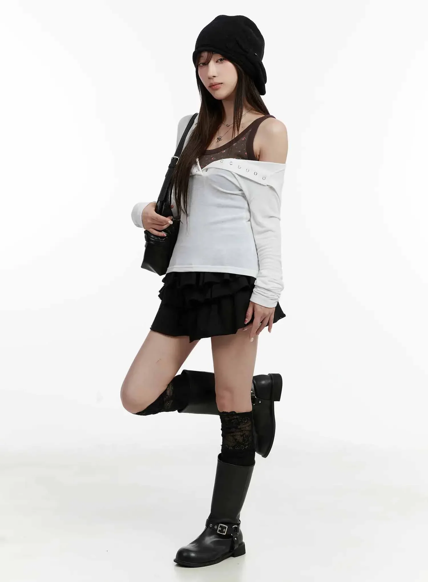 V Neck Button Slim Hooded Top IJ516 - Image 5