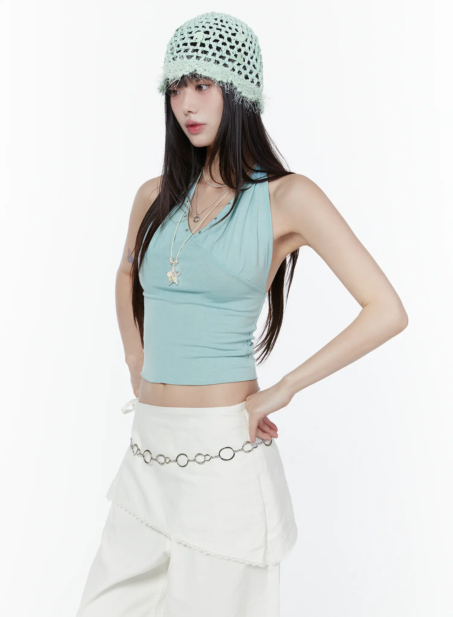 V-Neck Embelished Halter Top CU505