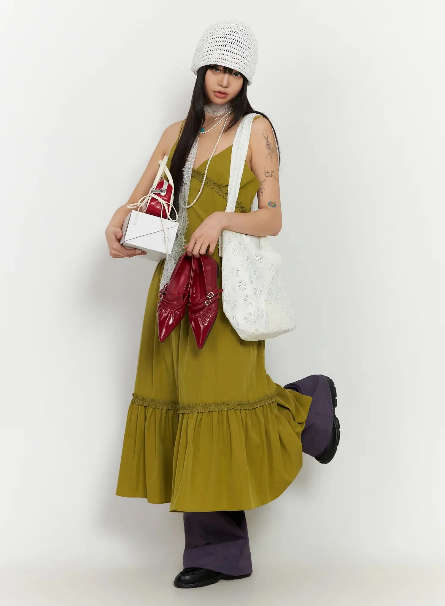 V-Neck Frill Maxi Dress IA523
