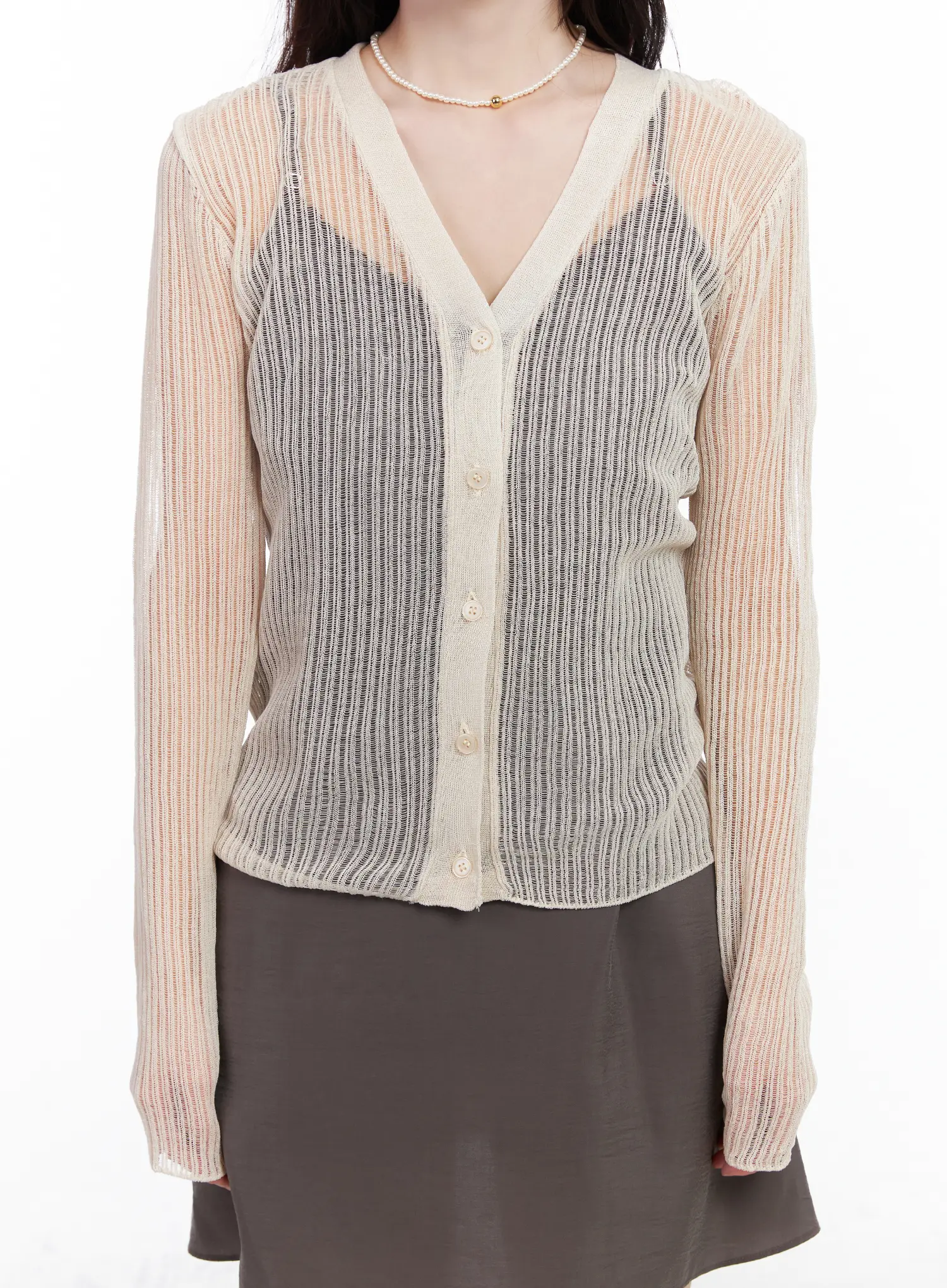 V-Neck Mesh Cardigan CM527 - Image 8