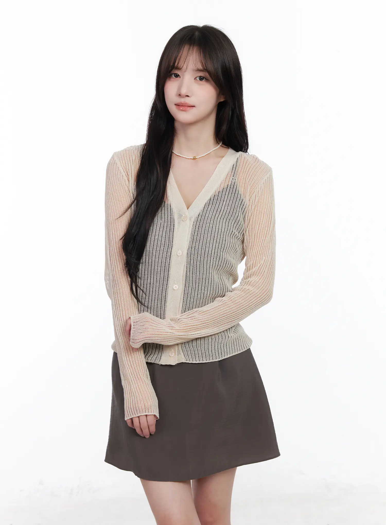 V-Neck Mesh Cardigan CM527 - Image 9