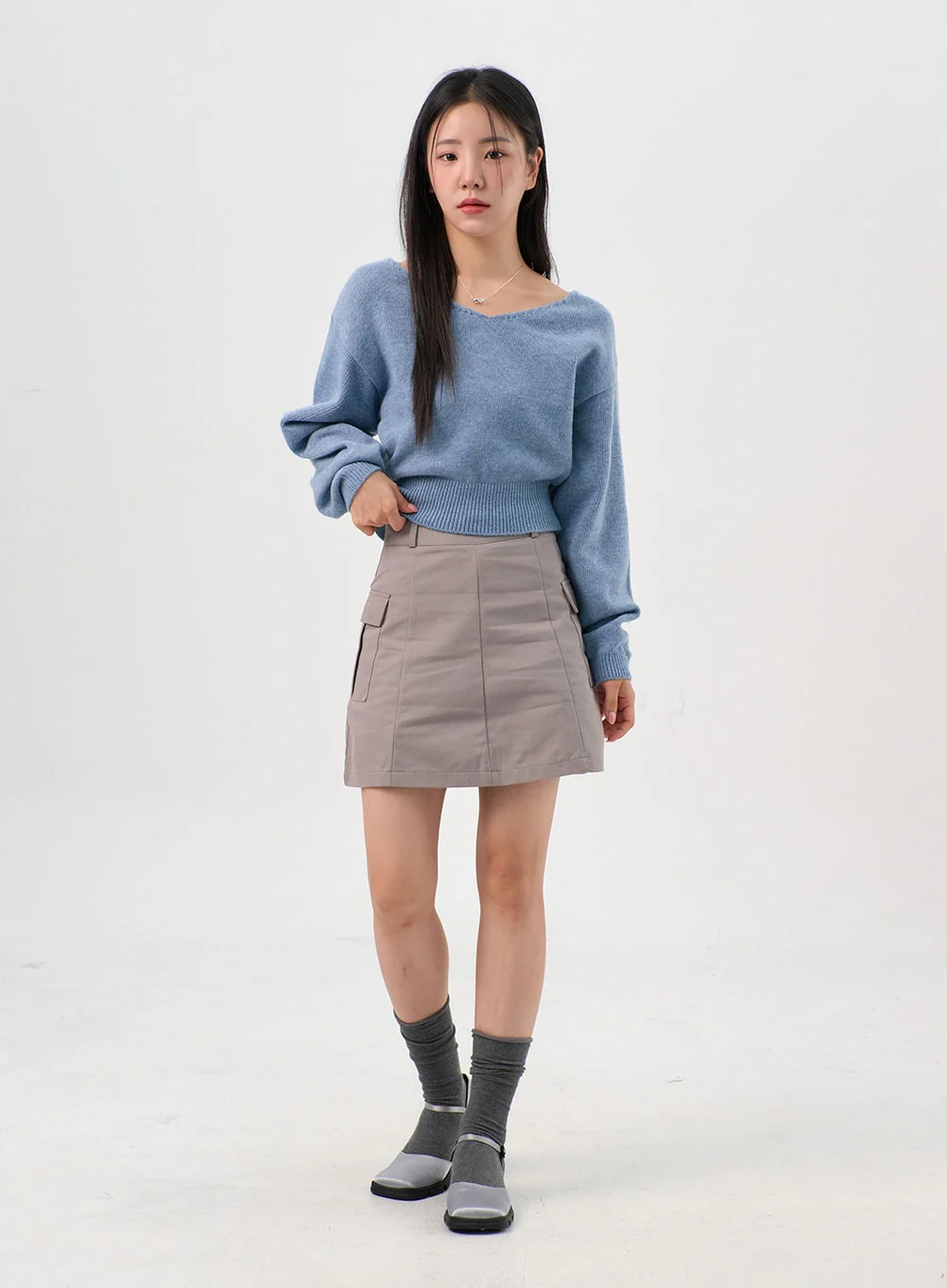 V-Neck Puff Sleeve Sweater OS302 - Image 3