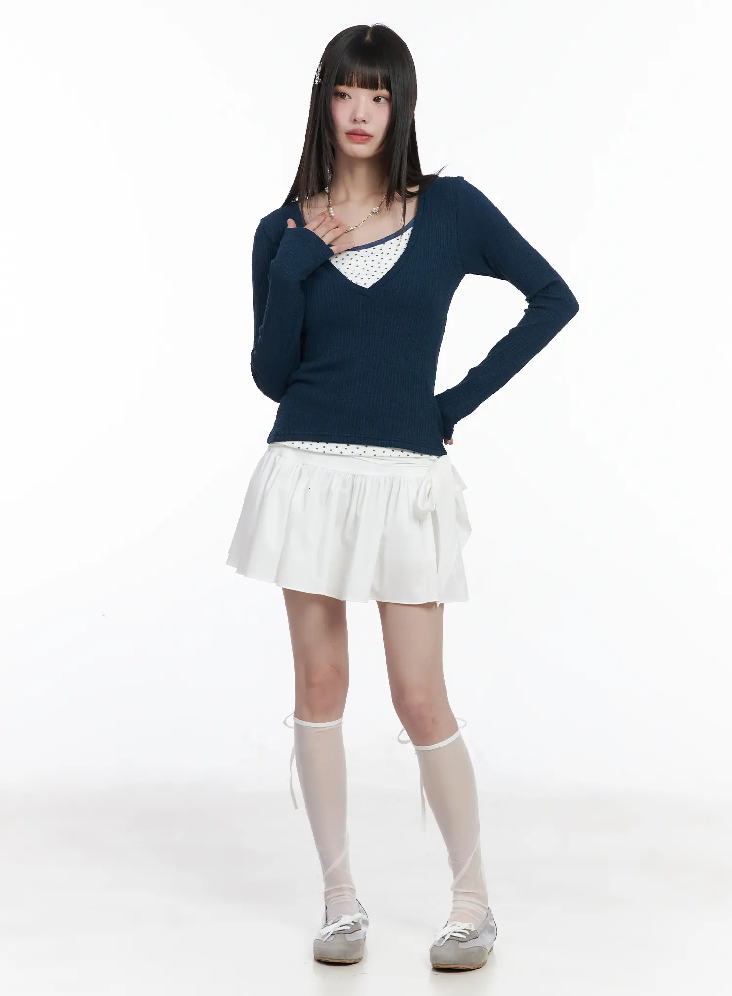 V-Neck Ribbed Long Sleeve Top CM524 - Image 3