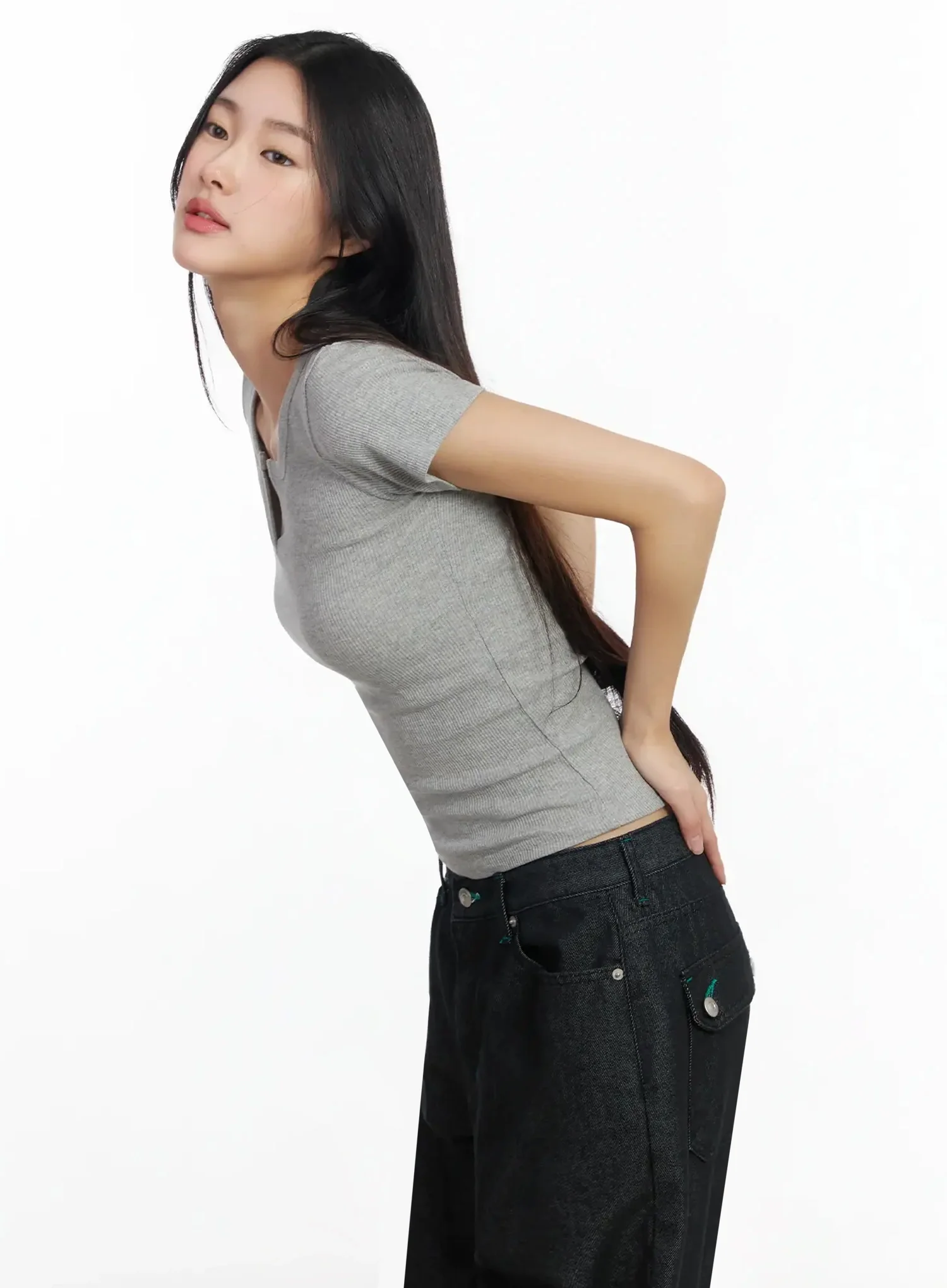 V-Neck Ribbed Short Sleeve Tee IM530 - Image 9