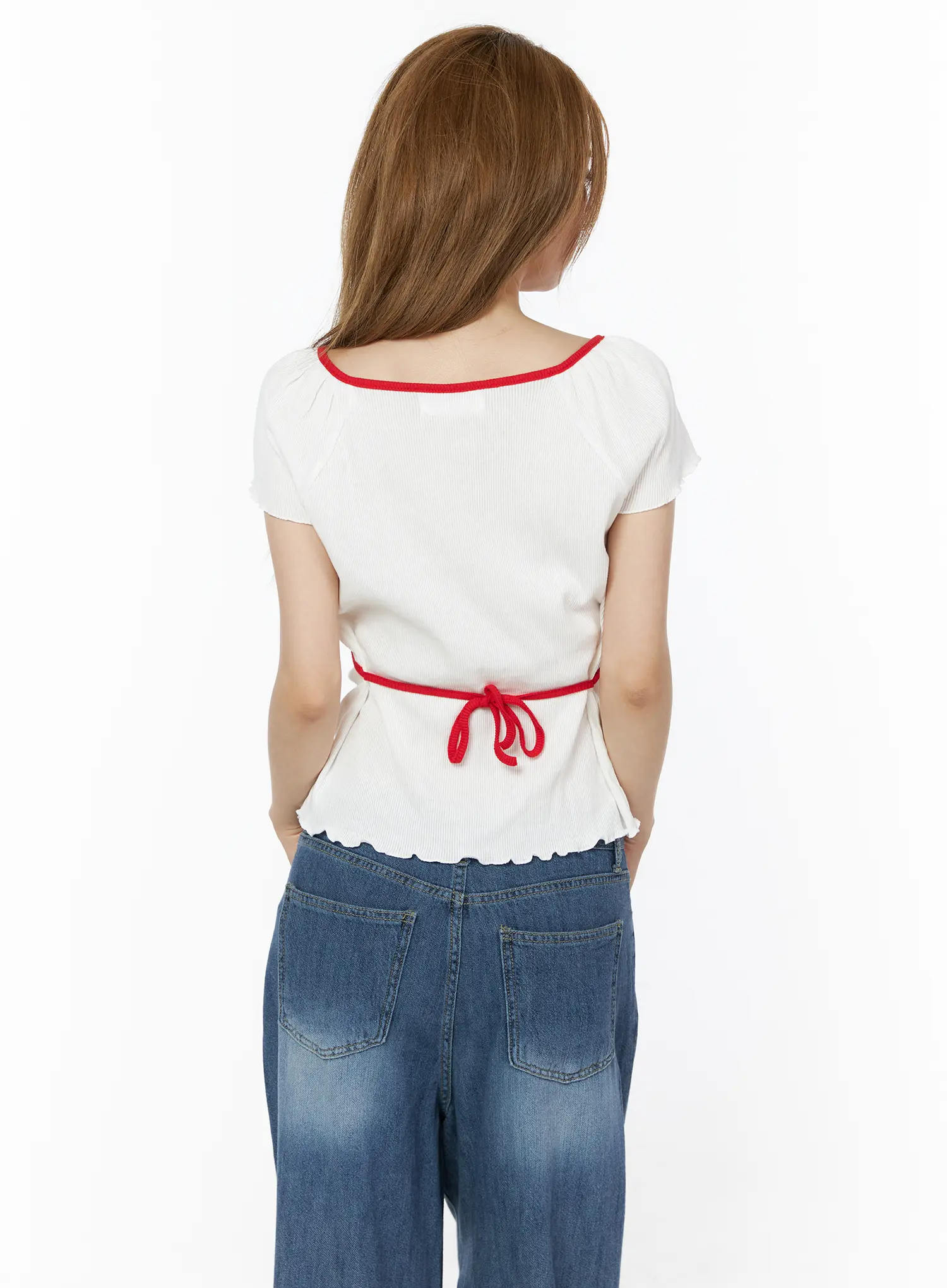 V-Neck Ribbon Short Sleeve Top IU515 - Image 9