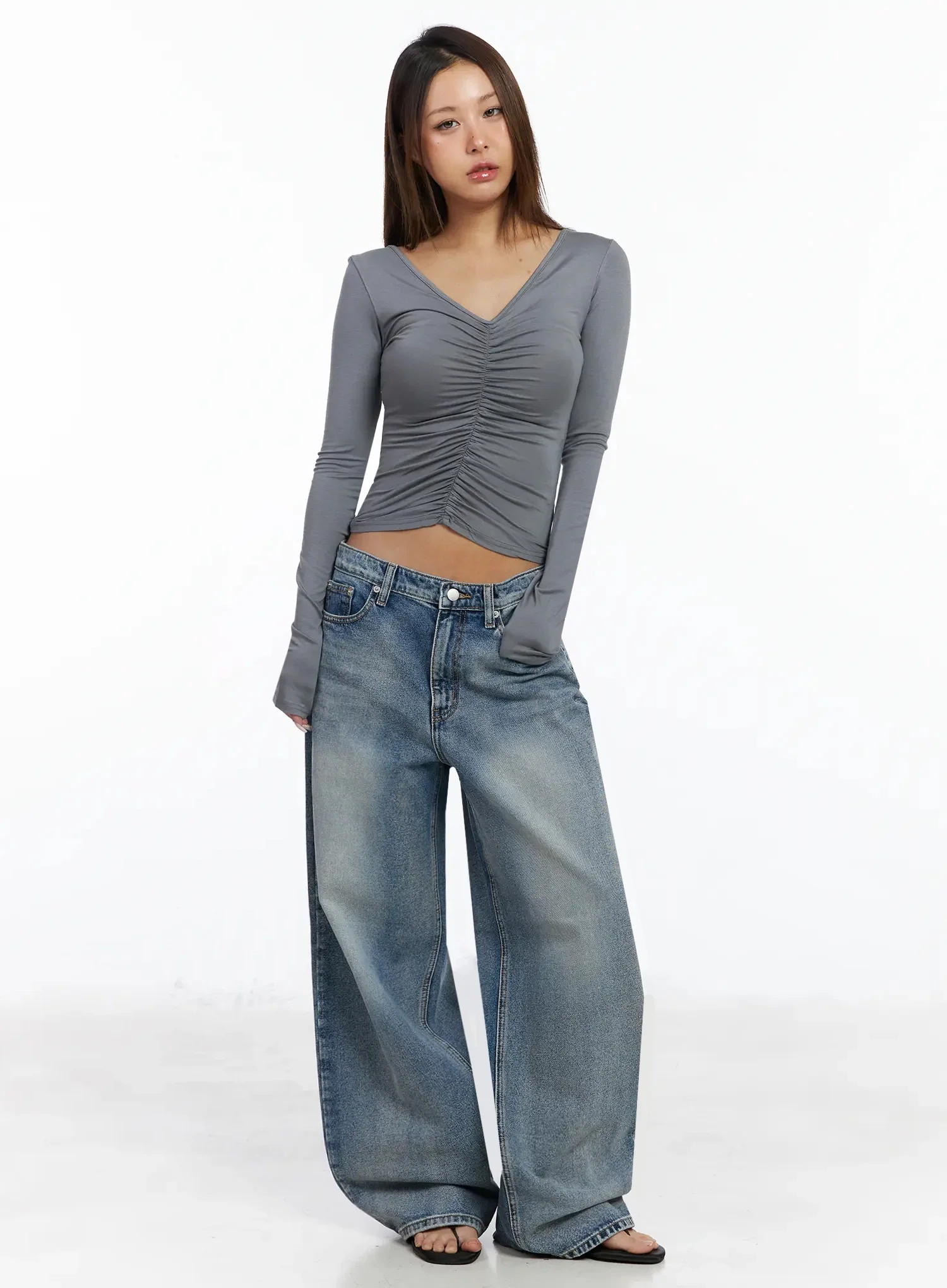 V-Neck Shirred Long Sleeve Top IA527 - Image 6