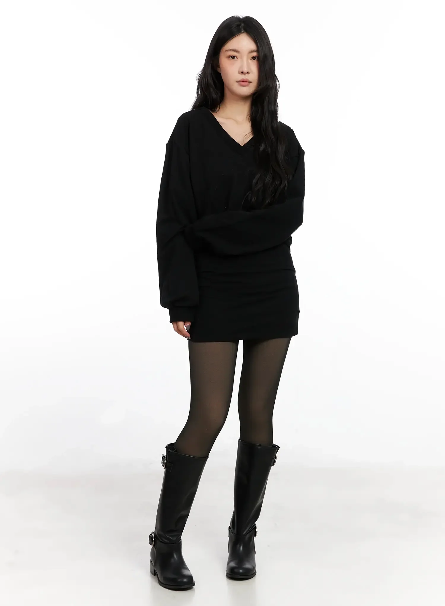 V-Neck Sweatshirt Mini Dress IN528 - Image 13