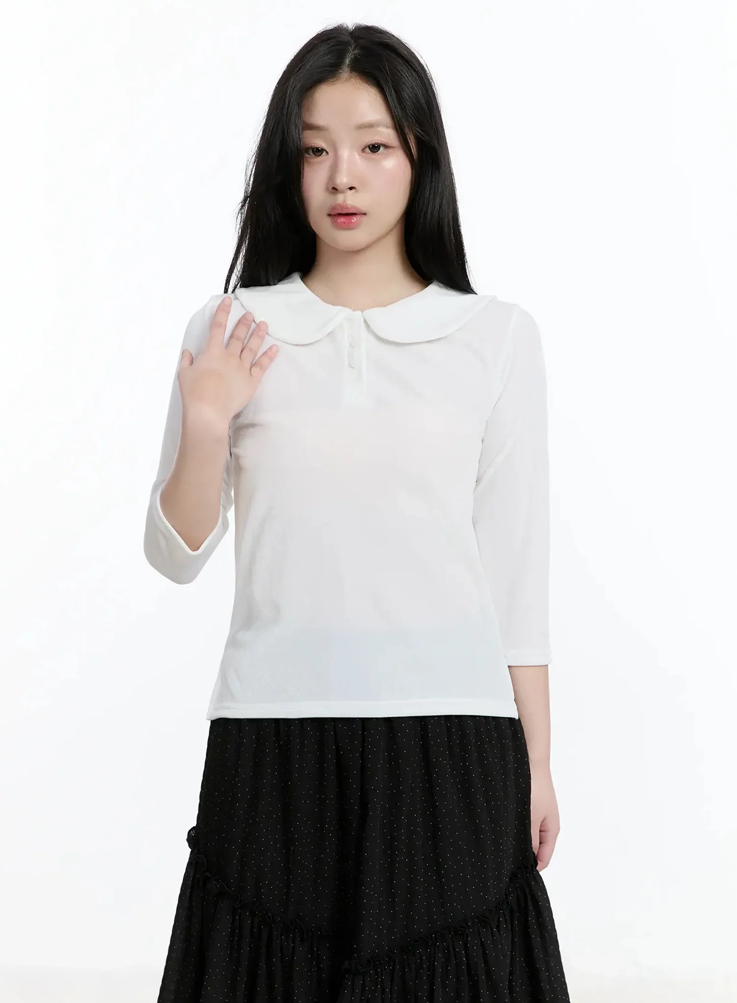 Velvet Collar 3/4 SleeveTop IM513 - Image 3