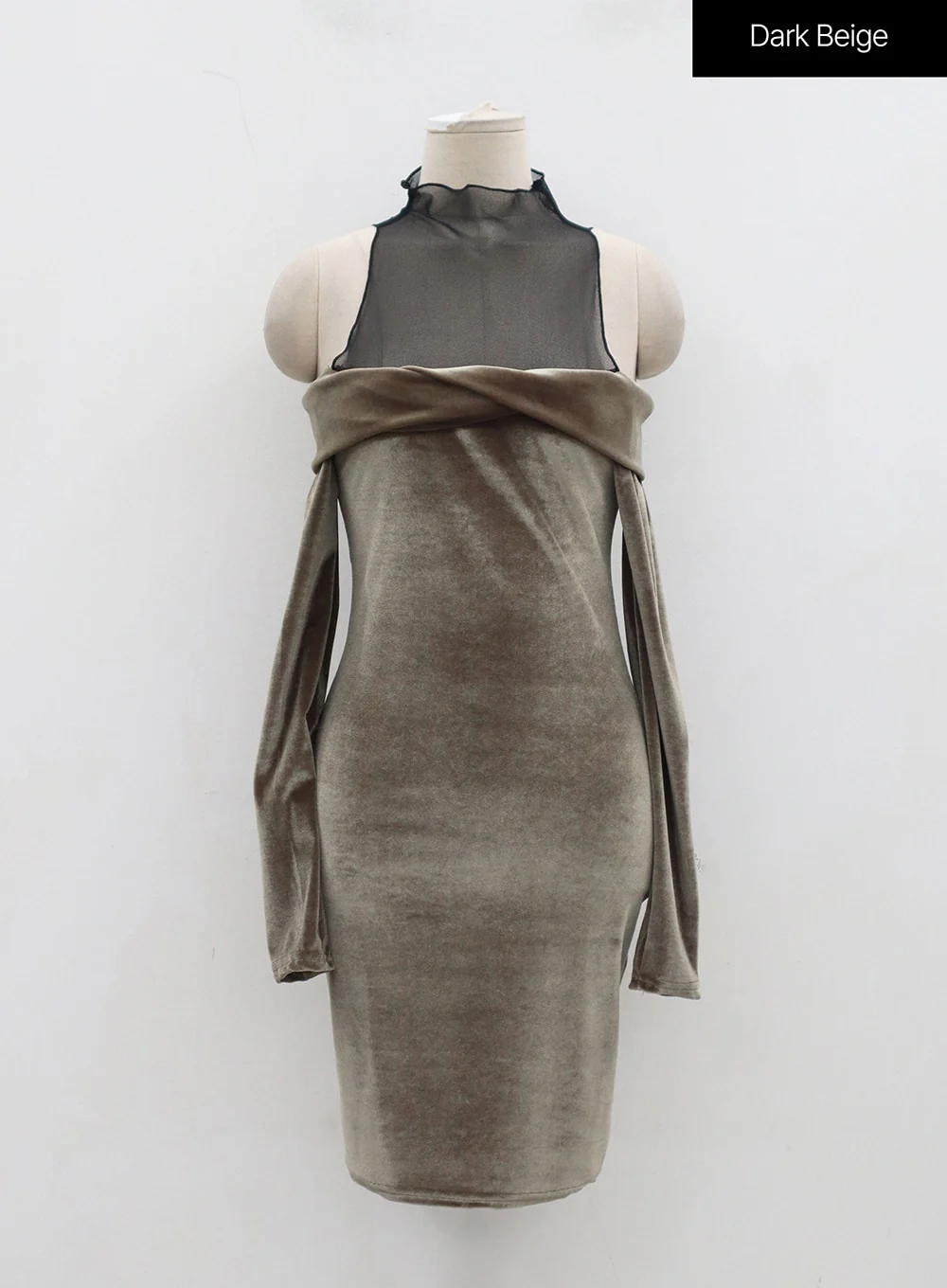 Velvet Off-Shoulder Mesh Neck Mini Dress BD23 - Image 21
